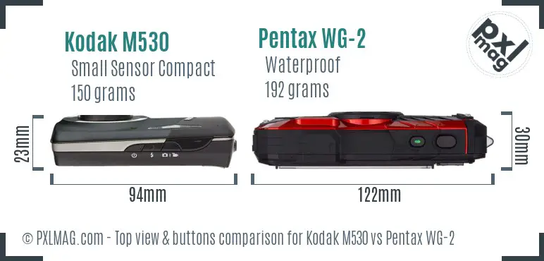 Kodak M530 vs Pentax WG-2 top view buttons comparison