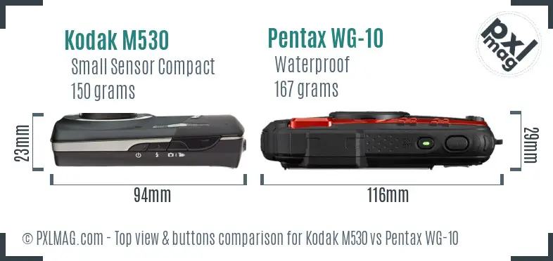 Kodak M530 vs Pentax WG-10 top view buttons comparison