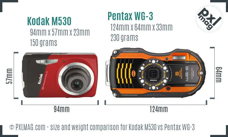 Kodak M530 vs Pentax WG-3 size comparison