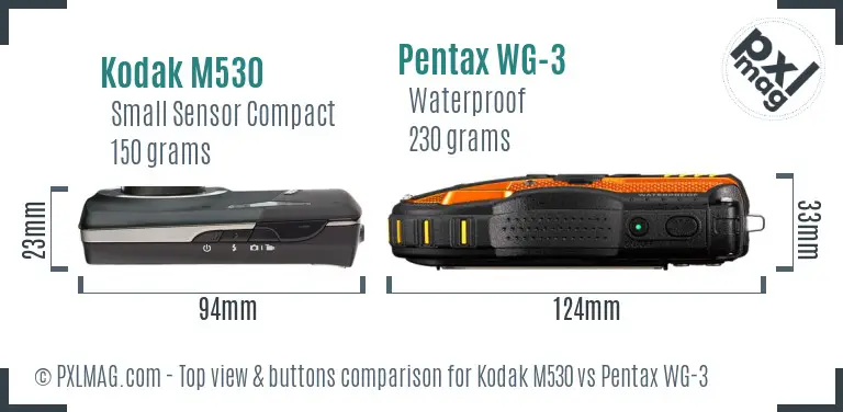 Kodak M530 vs Pentax WG-3 top view buttons comparison