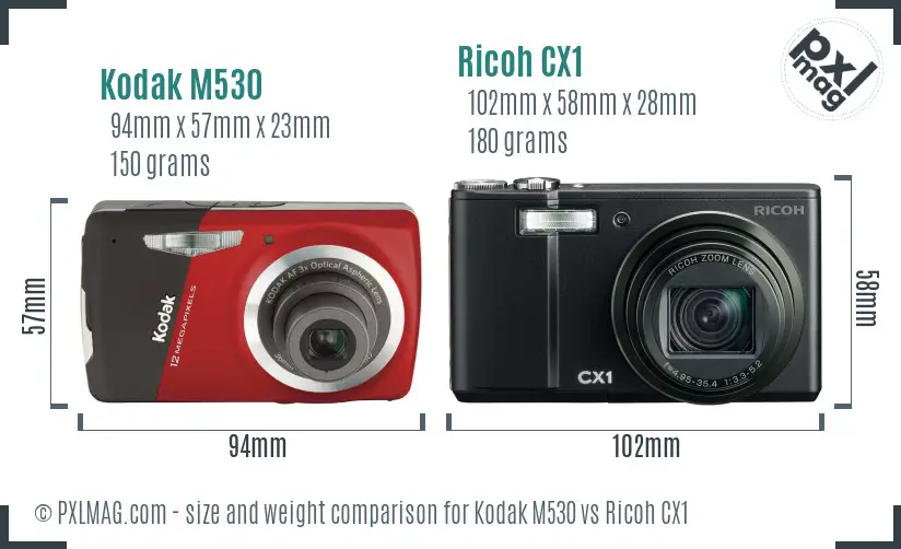 Kodak M530 vs Ricoh CX1 size comparison Kodak M530 vs Ricoh CX1 size comparison