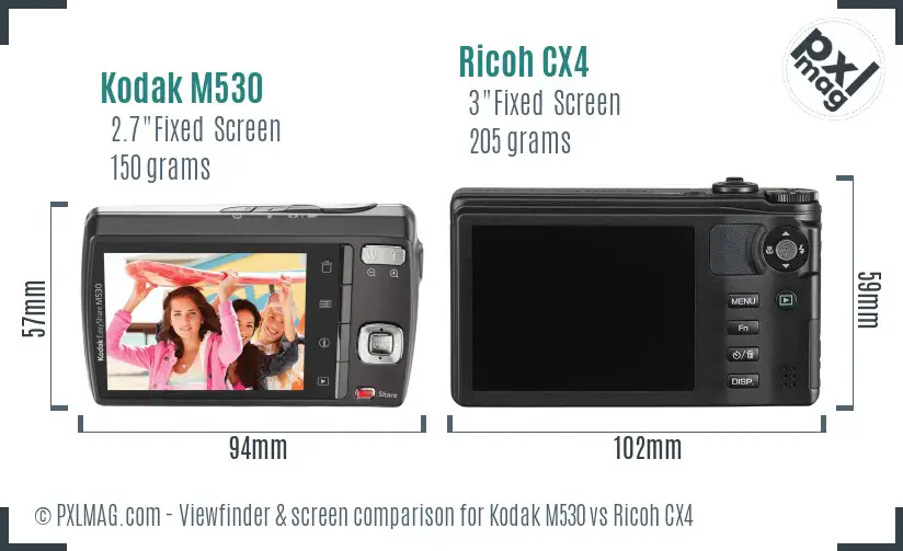 Kodak M530 vs Ricoh CX4 Screen and Viewfinder comparison Kodak M530 vs Ricoh CX4 Screen and Viewfinder comparison