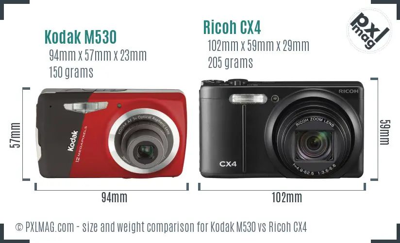 Kodak M530 vs Ricoh CX4 size comparison Kodak M530 vs Ricoh CX4 size comparison