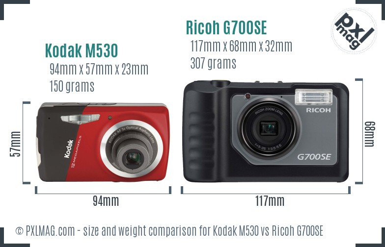 Kodak M530 vs Ricoh G700SE size comparison