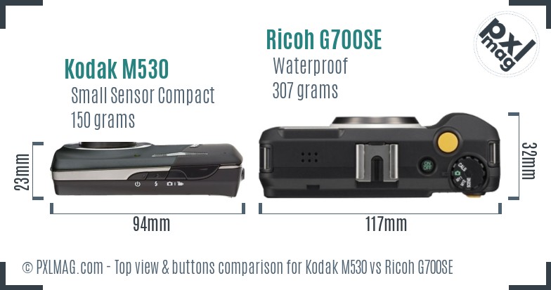 Kodak M530 vs Ricoh G700SE top view buttons comparison