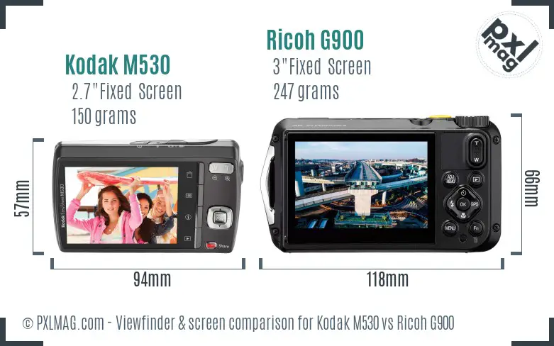 Kodak M530 vs Ricoh G900 Screen and Viewfinder comparison