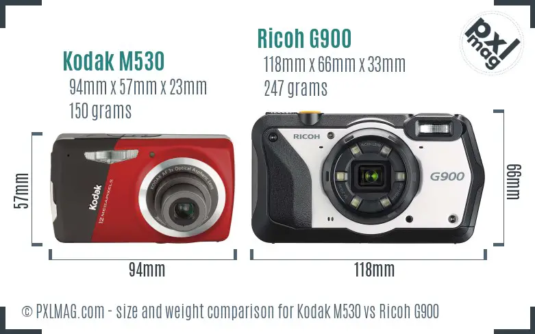 Kodak M530 vs Ricoh G900 size comparison