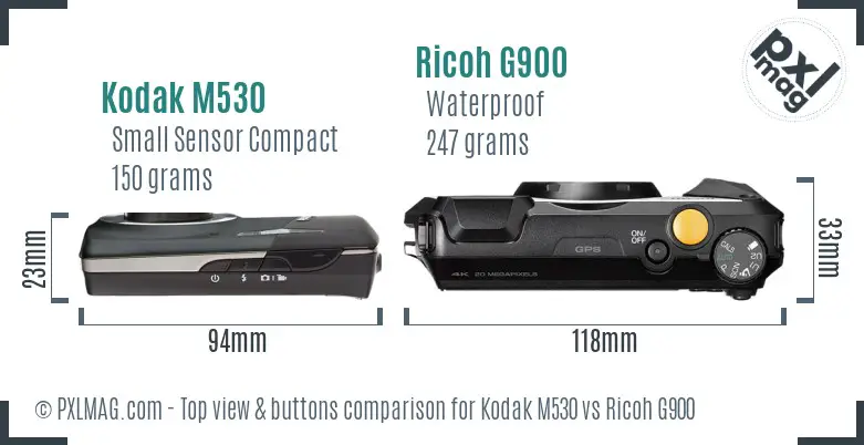 Kodak M530 vs Ricoh G900 top view buttons comparison