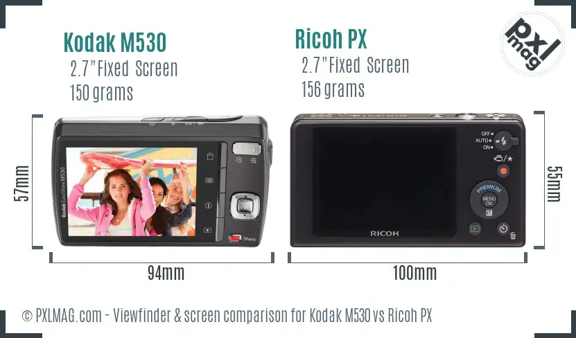 Kodak M530 vs Ricoh PX Screen and Viewfinder comparison