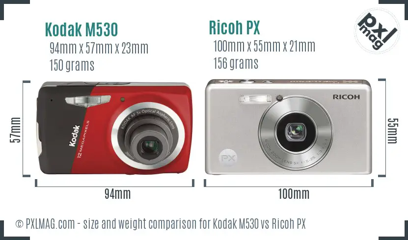 Kodak M530 vs Ricoh PX size comparison