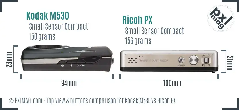Kodak M530 vs Ricoh PX top view buttons comparison