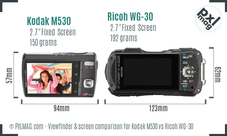 Kodak M530 vs Ricoh WG-30 Screen and Viewfinder comparison