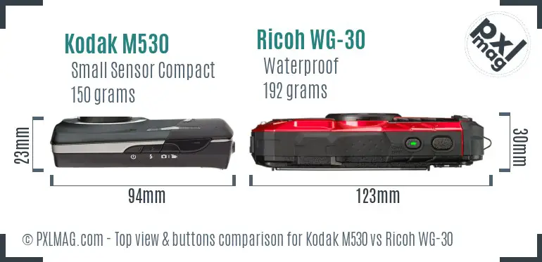 Kodak M530 vs Ricoh WG-30 top view buttons comparison