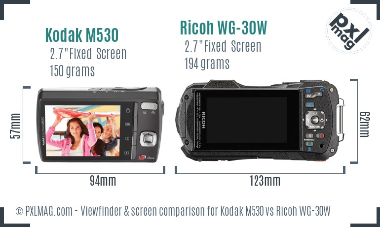 Kodak M530 vs Ricoh WG-30W Screen and Viewfinder comparison