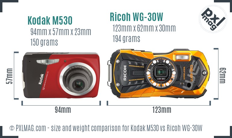 Kodak M530 vs Ricoh WG-30W size comparison Kodak M530 vs Ricoh WG-30W size comparison