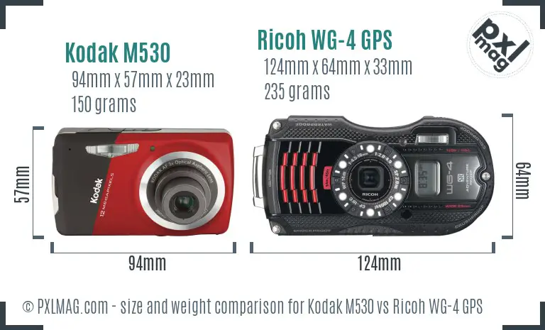 Kodak M530 vs Ricoh WG-4 GPS size comparison