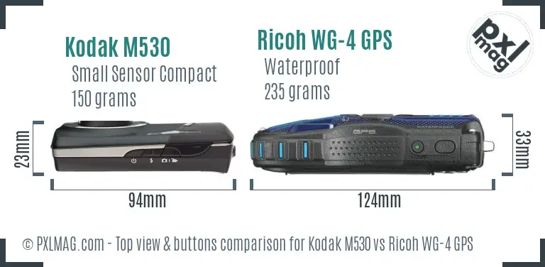 Kodak M530 vs Ricoh WG-4 GPS top view buttons comparison