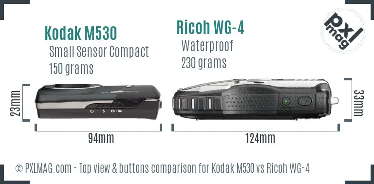 Kodak M530 vs Ricoh WG-4 top view buttons comparison Kodak M530 vs Ricoh WG-4 top view buttons comparison