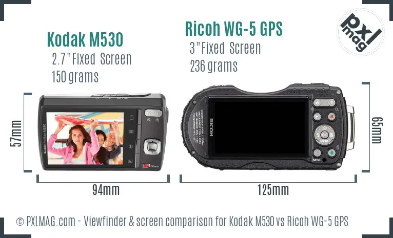 Kodak M530 vs Ricoh WG-5 GPS Screen and Viewfinder comparison