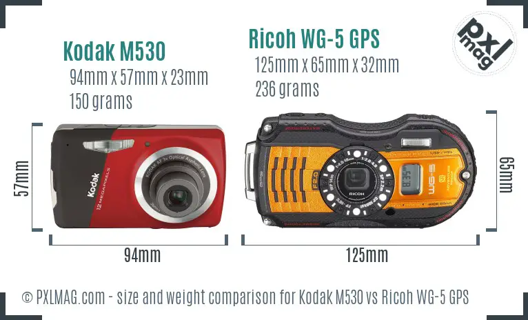 Kodak M530 vs Ricoh WG-5 GPS size comparison