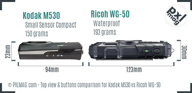 Kodak M530 vs Ricoh WG-50 top view buttons comparison