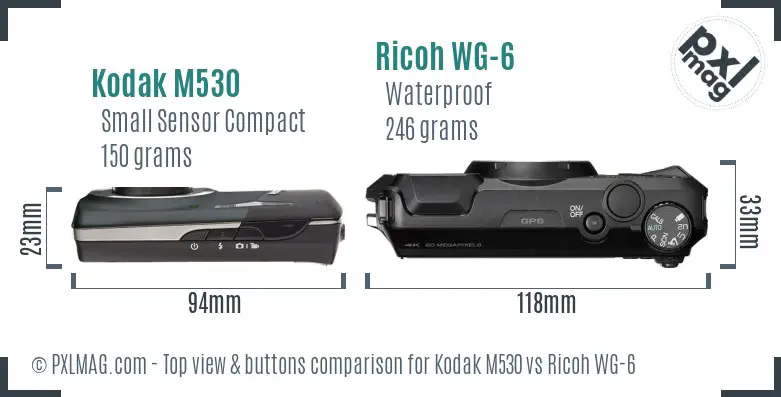 Kodak M530 vs Ricoh WG-6 top view buttons comparison Kodak M530 vs Ricoh WG-6 top view buttons comparison