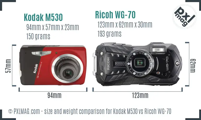 Kodak M530 vs Ricoh WG-70 size comparison