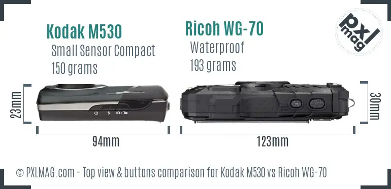 Kodak M530 vs Ricoh WG-70 top view buttons comparison