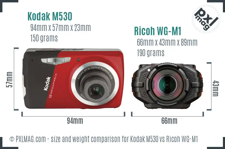 Kodak M530 vs Ricoh WG-M1 size comparison