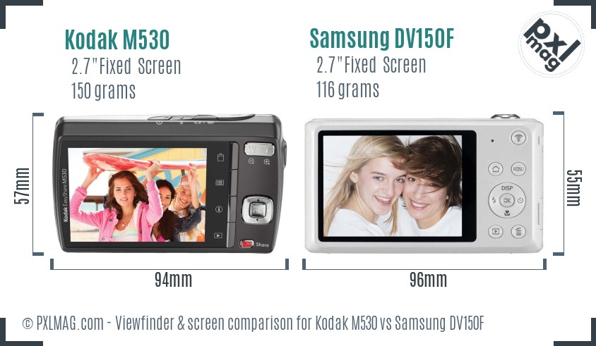 Kodak M530 vs Samsung DV150F Screen and Viewfinder comparison