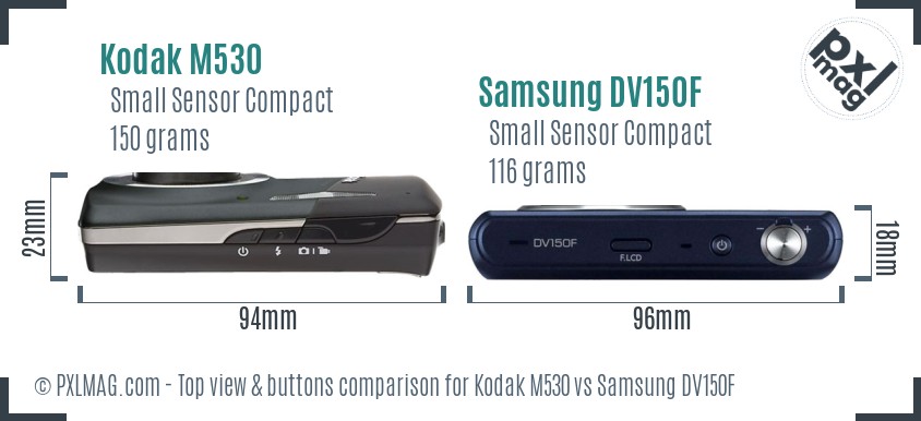 Kodak M530 vs Samsung DV150F top view buttons comparison