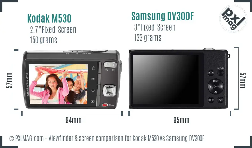 Kodak M530 vs Samsung DV300F Screen and Viewfinder comparison