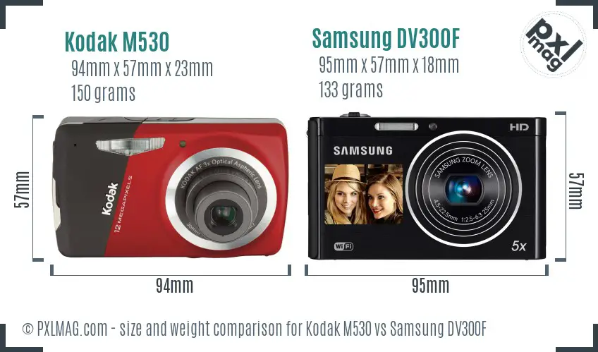 Kodak M530 vs Samsung DV300F size comparison