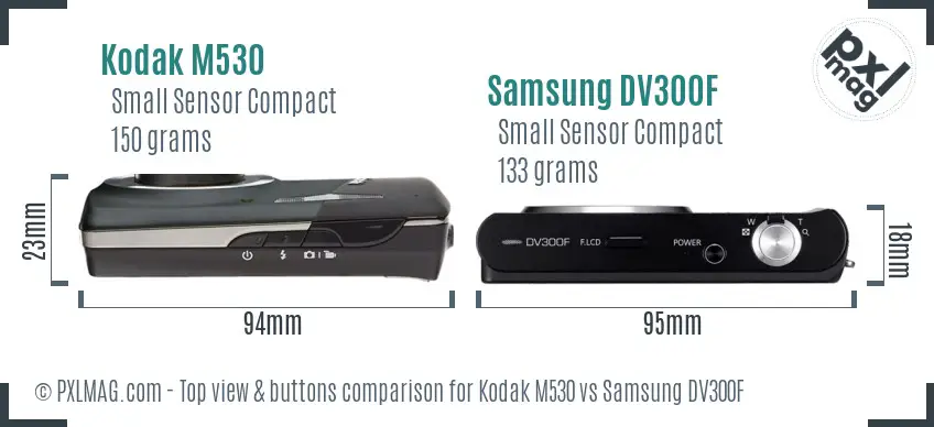 Kodak M530 vs Samsung DV300F top view buttons comparison