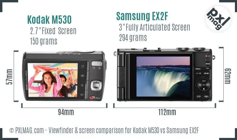 Kodak M530 vs Samsung EX2F Screen and Viewfinder comparison