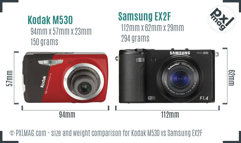 Kodak M530 vs Samsung EX2F size comparison