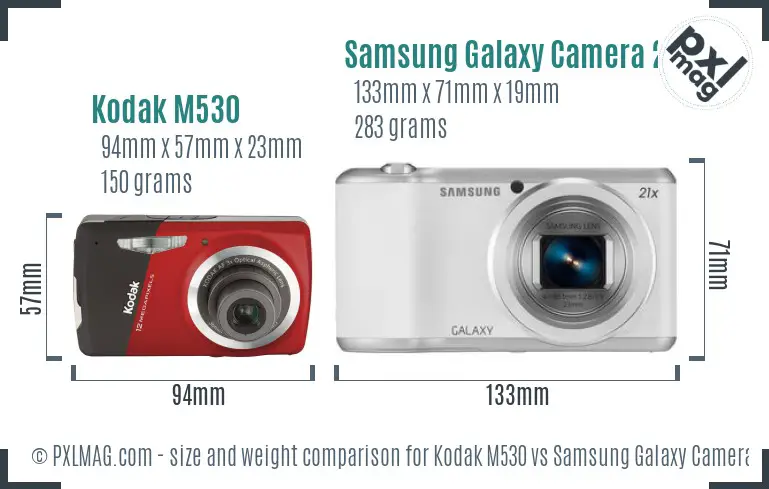Kodak M530 vs Samsung Galaxy Camera 2 size comparison