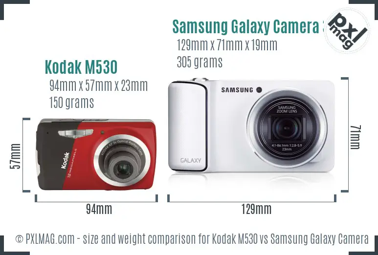 Kodak M530 vs Samsung Galaxy Camera 3G size comparison