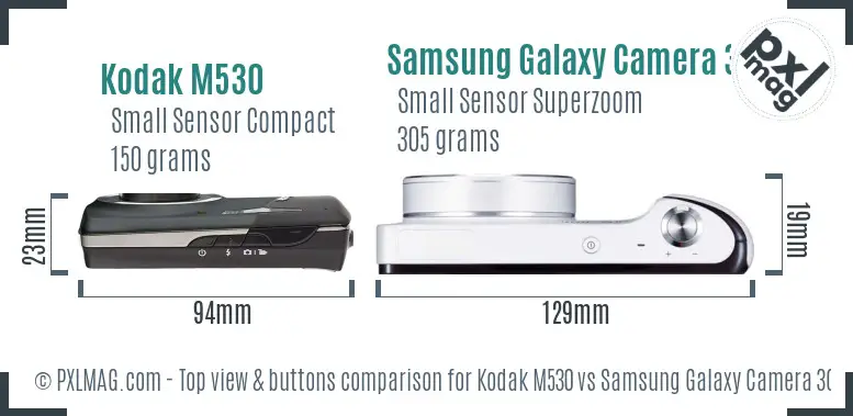 Kodak M530 vs Samsung Galaxy Camera 3G top view buttons comparison
