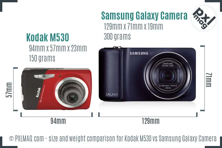 Kodak M530 vs Samsung Galaxy Camera size comparison