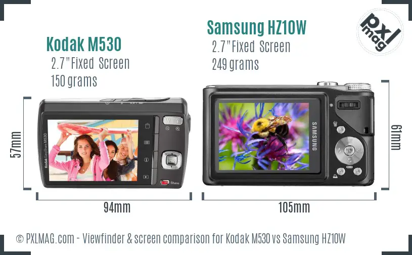 Kodak M530 vs Samsung HZ10W Screen and Viewfinder comparison