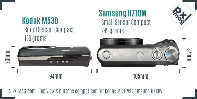 Kodak M530 vs Samsung HZ10W top view buttons comparison