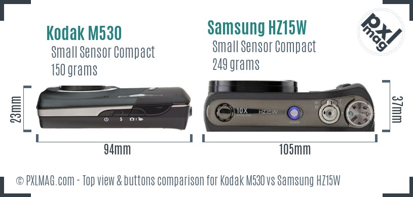 Kodak M530 vs Samsung HZ15W top view buttons comparison