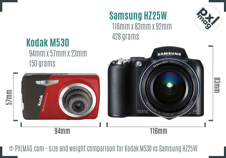 Kodak M530 vs Samsung HZ25W size comparison
