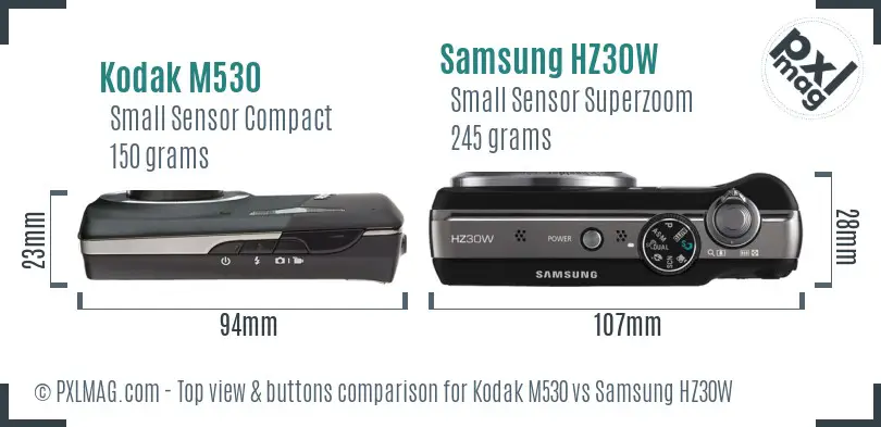 Kodak M530 vs Samsung HZ30W top view buttons comparison
