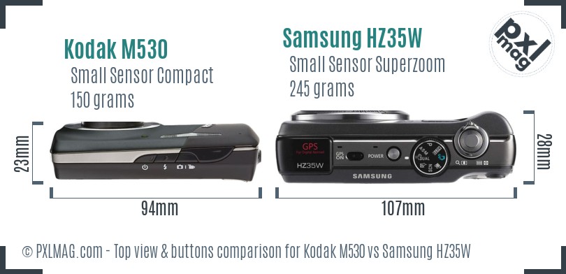 Kodak M530 vs Samsung HZ35W top view buttons comparison