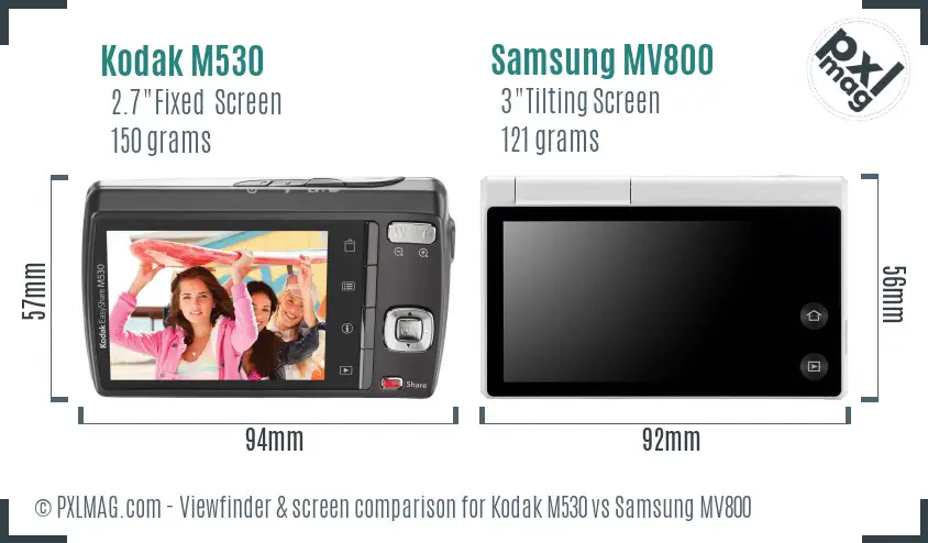 Kodak M530 vs Samsung MV800 Screen and Viewfinder comparison