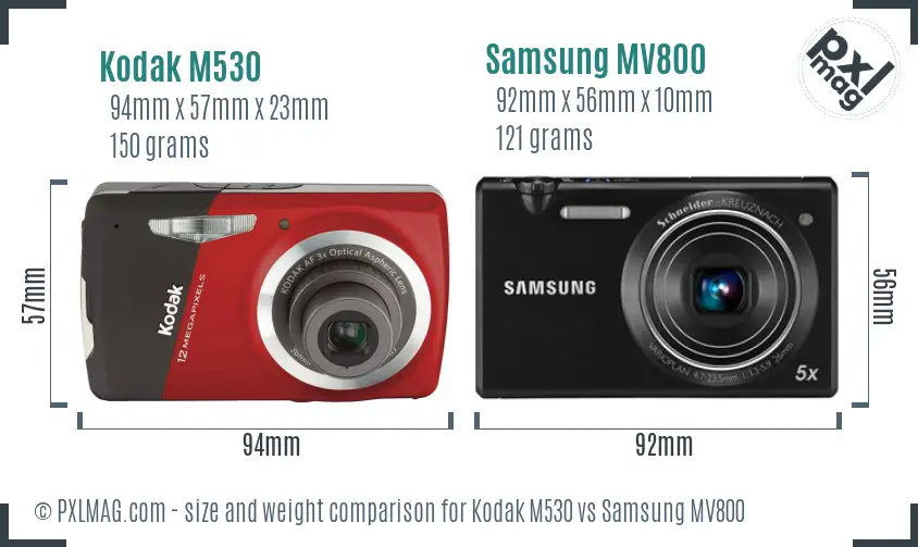 Kodak M530 vs Samsung MV800 size comparison