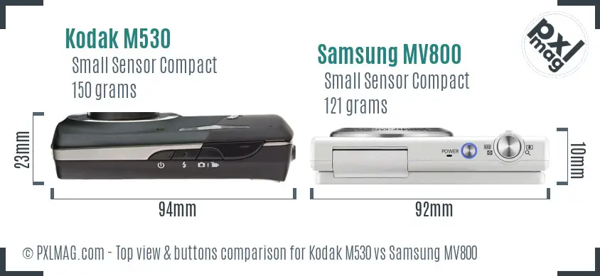 Kodak M530 vs Samsung MV800 top view buttons comparison