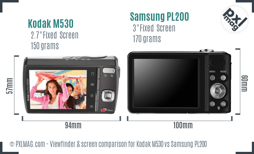 Kodak M530 vs Samsung PL200 Screen and Viewfinder comparison